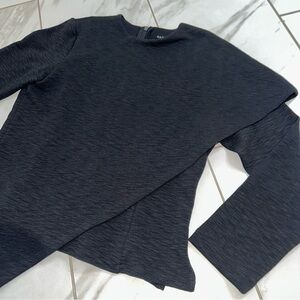 PANIZ Black Asymmetrical Tunic Top Size 8 Textured Exposed Back Zipper